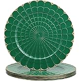 Omuriko Green Chargers Plates Set of 6, Plastic Decorative Charge Plates for Dinner, Table Setting, Holiday, Thanksgivng, Christmas