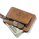 Teemzone Monedero Tarjetero de Piel Hombre Pequeño Cartera de Cremallera Monedas Bolsillo (Marrón)