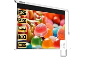 WASJOYE Motorized Projector Screen, 100 Inch 16:9 8K Projection Screen Pull Down, Dual-Side Power Supply, Wall Ceiling Mounte