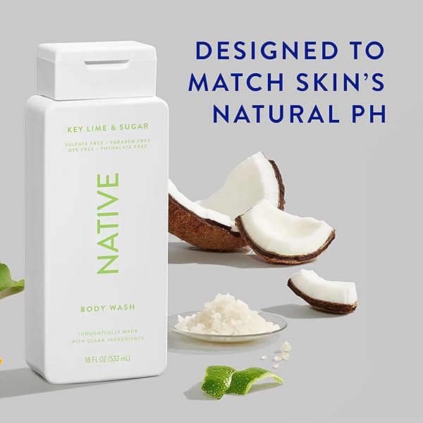 NATIVE BODY WASH CONTAINS NATURALLY DERIVED INGREDIENTS | FOR WOMEN & MEN, SULFATE, PARABEN, & DYE FREE LEAVING SKIN SOFT AND HYDRATING | KEY LIME & SUGAR 18 OZ – 2 PK