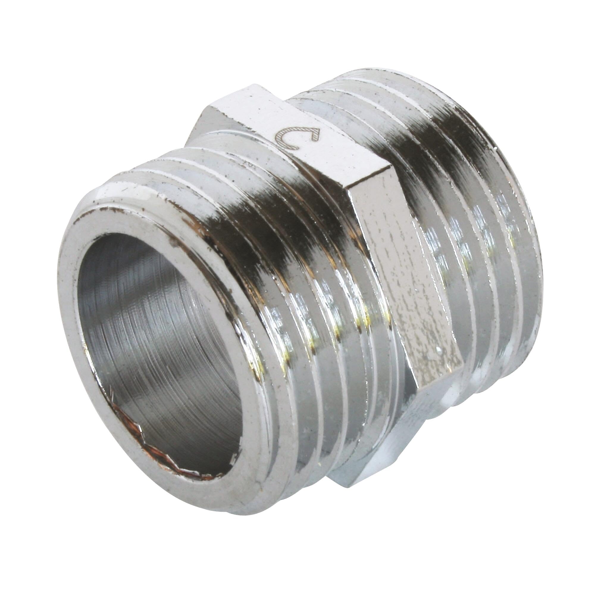 Somatherm // 98-12-3 Nipple Brass Double Male 12/17 Nickel-Plated Grey