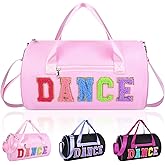 Dance Bag for Girls, KUIRAN 23L Waterproof Travel Duffel Bag with Colorful Chenille Letter, Lightweight Small Gym Sport Ballet Bag Weekender Bag with Large Main Compartment - Pink
