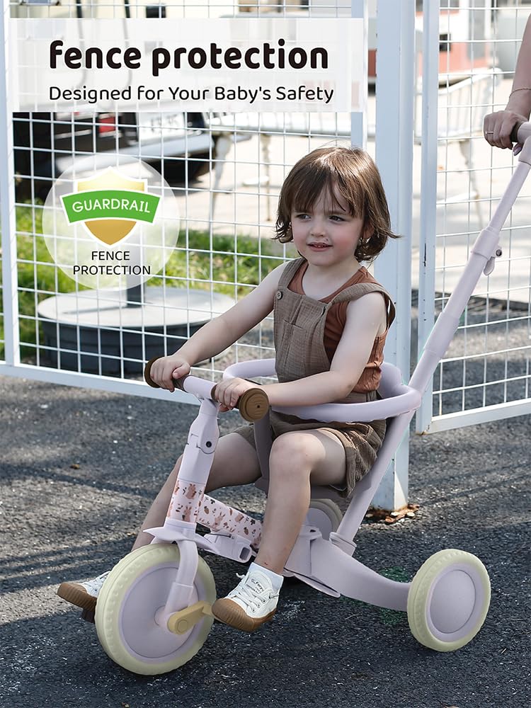 newyoo Lume TR008 Tricycle for Toddlers 1-3, 5-in-1 Push Bike with Parent Handle & Safety Guard, Convertible Balance Bike, Ideal Gift for 1-3 Year Olds, Lilac