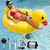 Hungdao Inflatable Duck Motorized Pool Float for Adults, Dual Motors | Electric Ride-On Duck Float, Cup Holder, Handle, Rechargeable Battery, 48 x 48 in, Pool Lounger for Outdoor Party