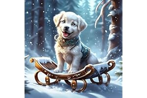 CHWGLFGG 5D Christmas Diamond Art Kits for Adults Beginners,DIY Full Round Drill Diamond Painting Kits Winter Sled Dog,Paint by Diamonds Dot Gem Art Crystal Animal Puppy Easy,Home Wall Decor 13.7X 13.7Inch.