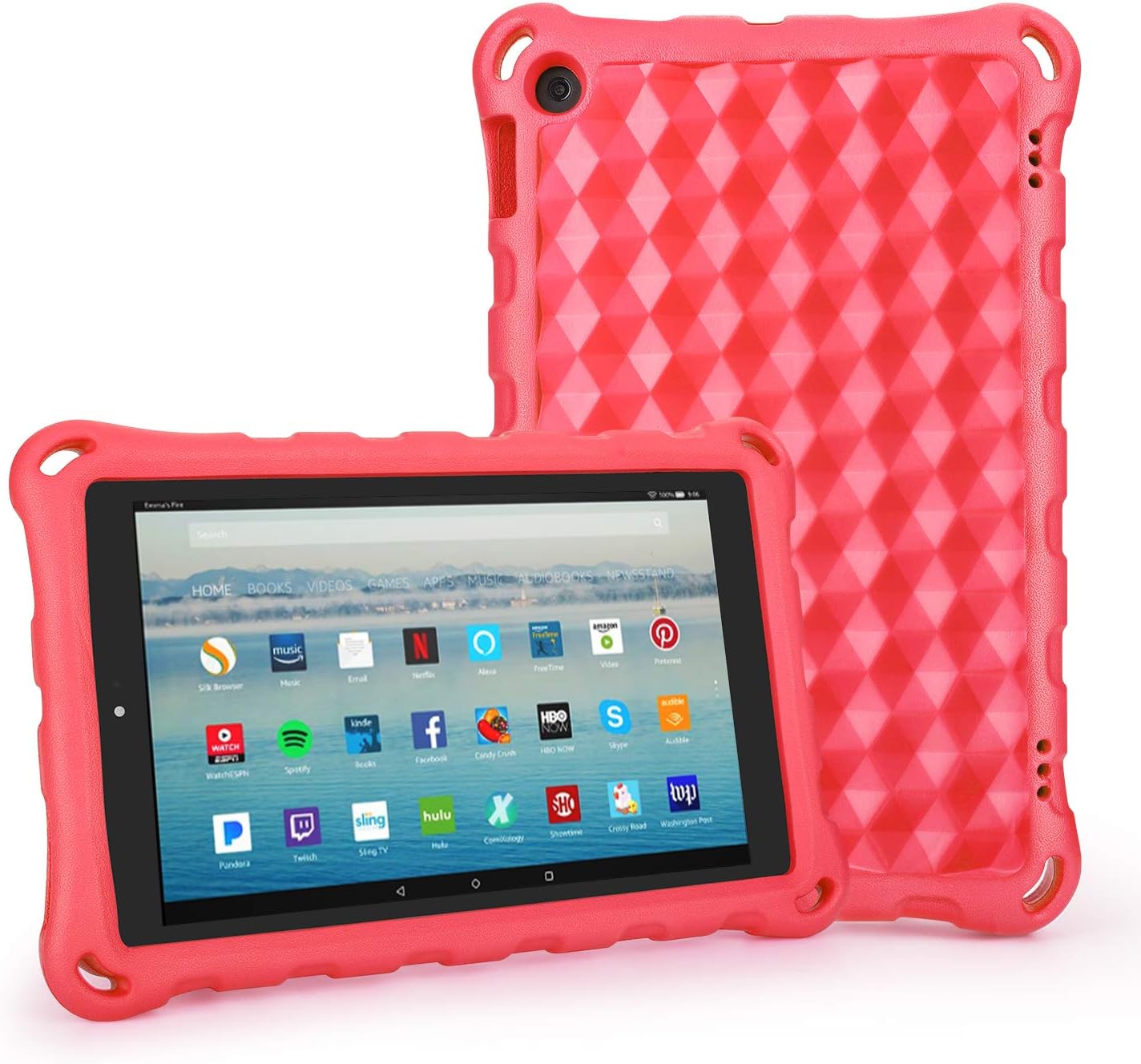 Kid-Proof Case for Fire 10.1 inch Tablet - Auorld Anti Slip Shockproof Light Weight Kids Friendly Protective Case for Amazon Fire HD 10 (Compatible with 2019&2017&2015 Release)-Red