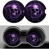 Purple Skull 2 Pack Car Cup Holder Coaster Anti Slip Insert Absorbent Ceramic Car Coaster with Cork Base and Finger Notch Cute Car Accessories Interior for Women Men