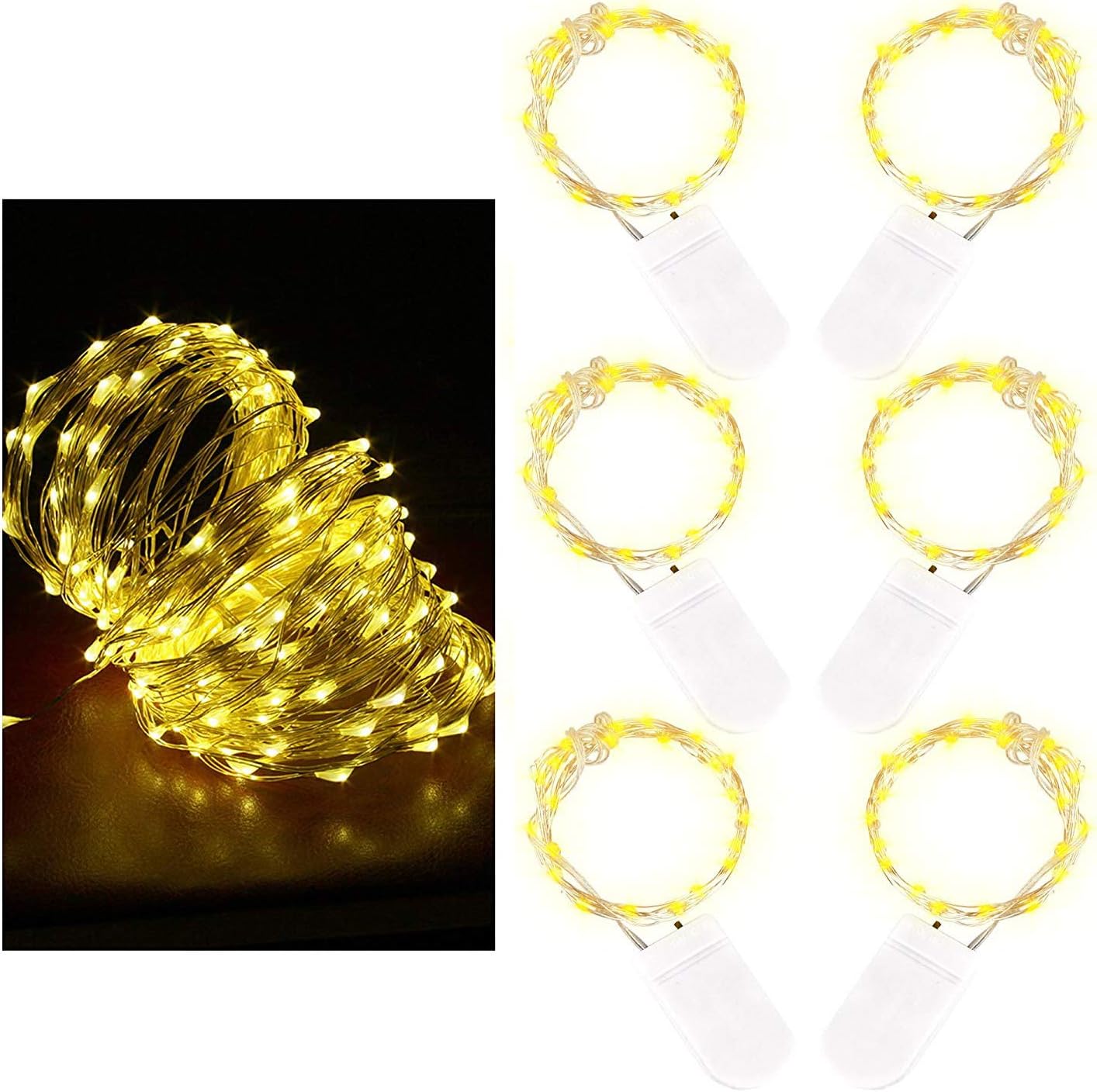 BELK Copper Wire String Lights, Set of 6 6.5ft/20 Micro LED String Lights DIY Shape Fairy Lights Starry Rope Firefly Spark Lights for Xmas,Halloween,Table Centerpiece,Party,Wedding(Warm White)
