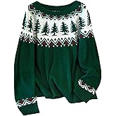 GORGLITTER Women's Plus Size Christmas Sweaters Fair Isle Sweater Long Sleeve Crew Neck Fall Vintage Pullover Tops