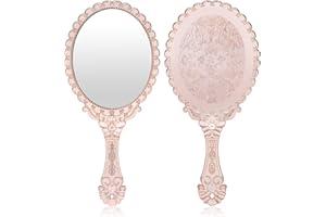 YUSONG Vintage Handheld Mirror with Handle - Travel Hand Mirrors for Women Rose Gold Embossed Flower Portable Princess Mirror for Decorative Tabletop Party Classroom