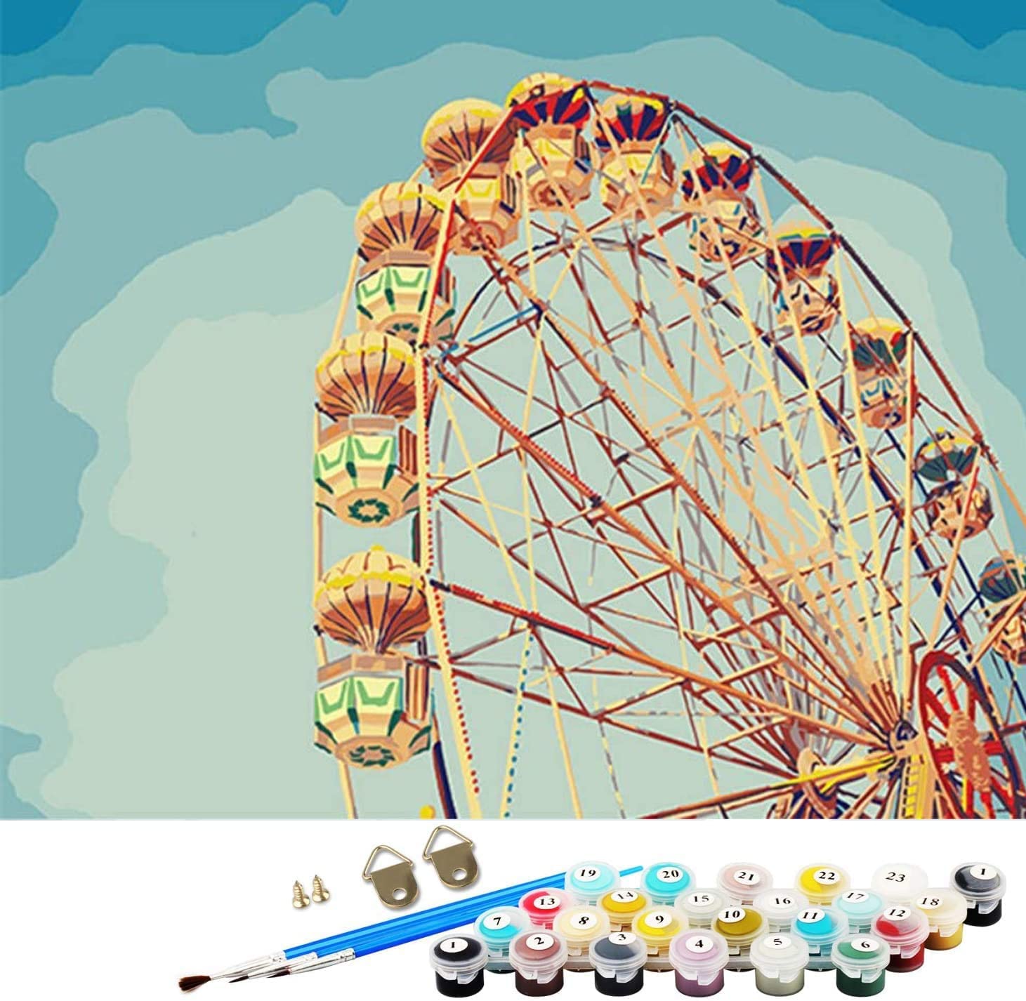 DIY Paint by Numbers for Adults Children, ABEUTY Ferris Wheel Amusement Park 16x20 inches Number Painting Art Therapy