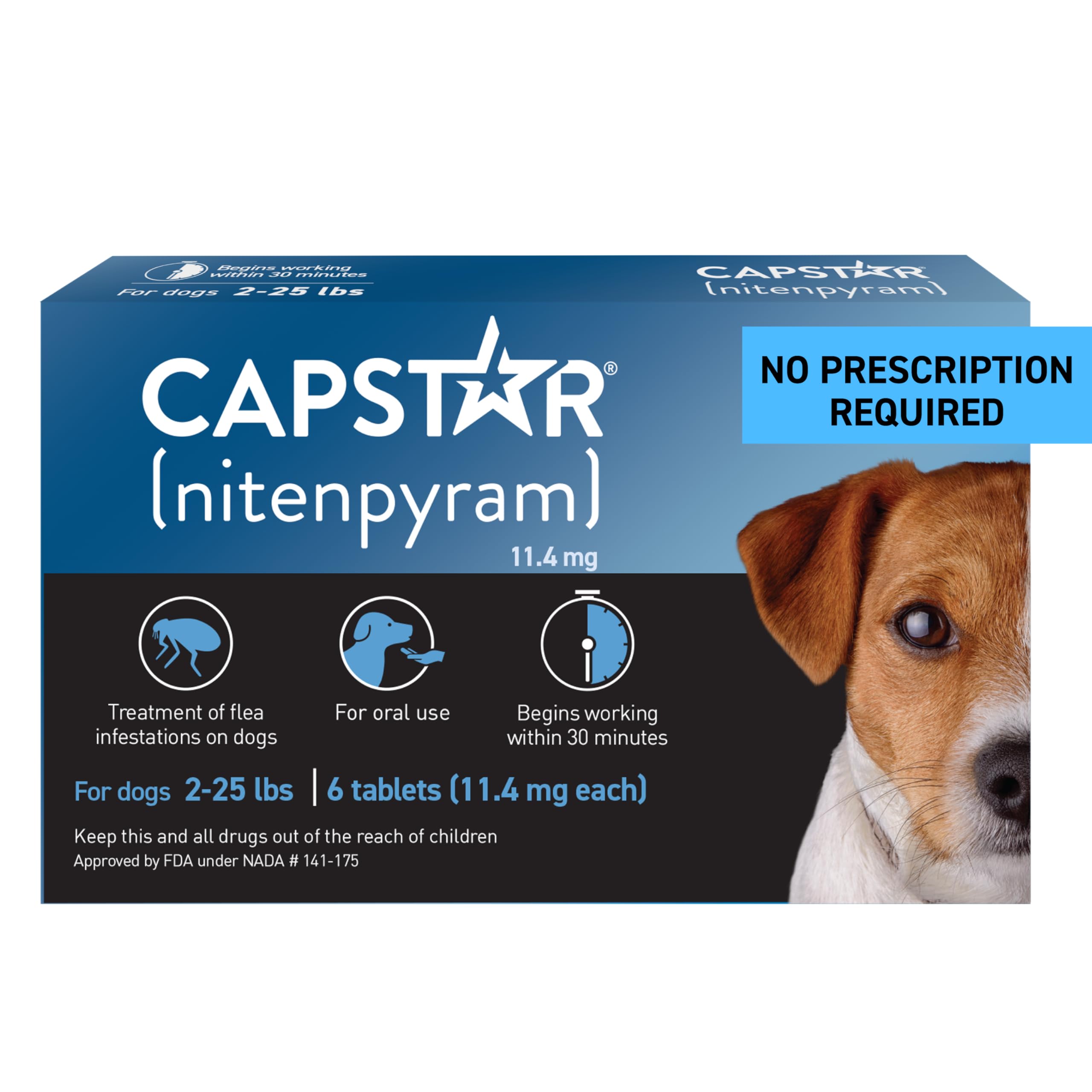 Capstar (Nitenpyram) Fast-Acting Oral Flea Treatment for Dogs 2-25 Lbs, Vet-Recommended Medication Tablets, Flea Tablets for Dogs Start Killing in 30 Minutes, 6 Doses