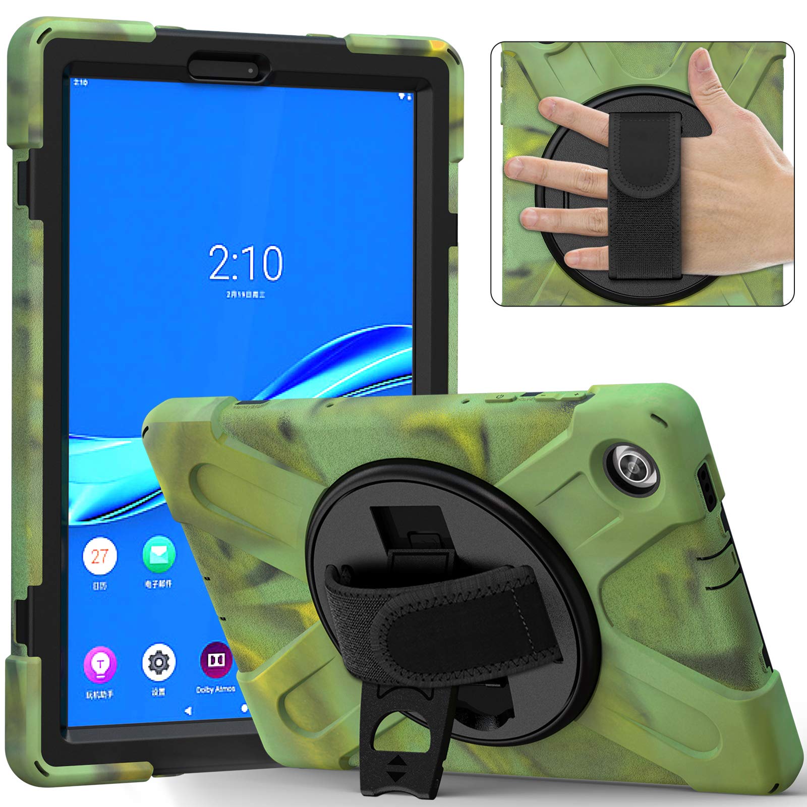 Bspring Shockproof Case for Lenovo Tab M10 HD 10.1" (2020 2nd Gen), 360 Rotatable Hand Strap Stand Case for Lenovo Tab M10 HD (2 Gen) TB-X306X/TB-X306F Android Tablet,Camo