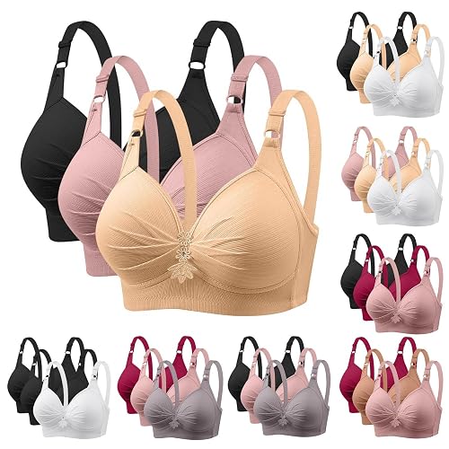 3 Pack Bras for Women Sexy Deep V and Coverage Comfy Ladies Bras Sexy Floral Lace Comfit Padded Support Bralettes Plus Size Wireless Seamless Front Open Bra Push Up Lace Bralette Lounge Bra Pink