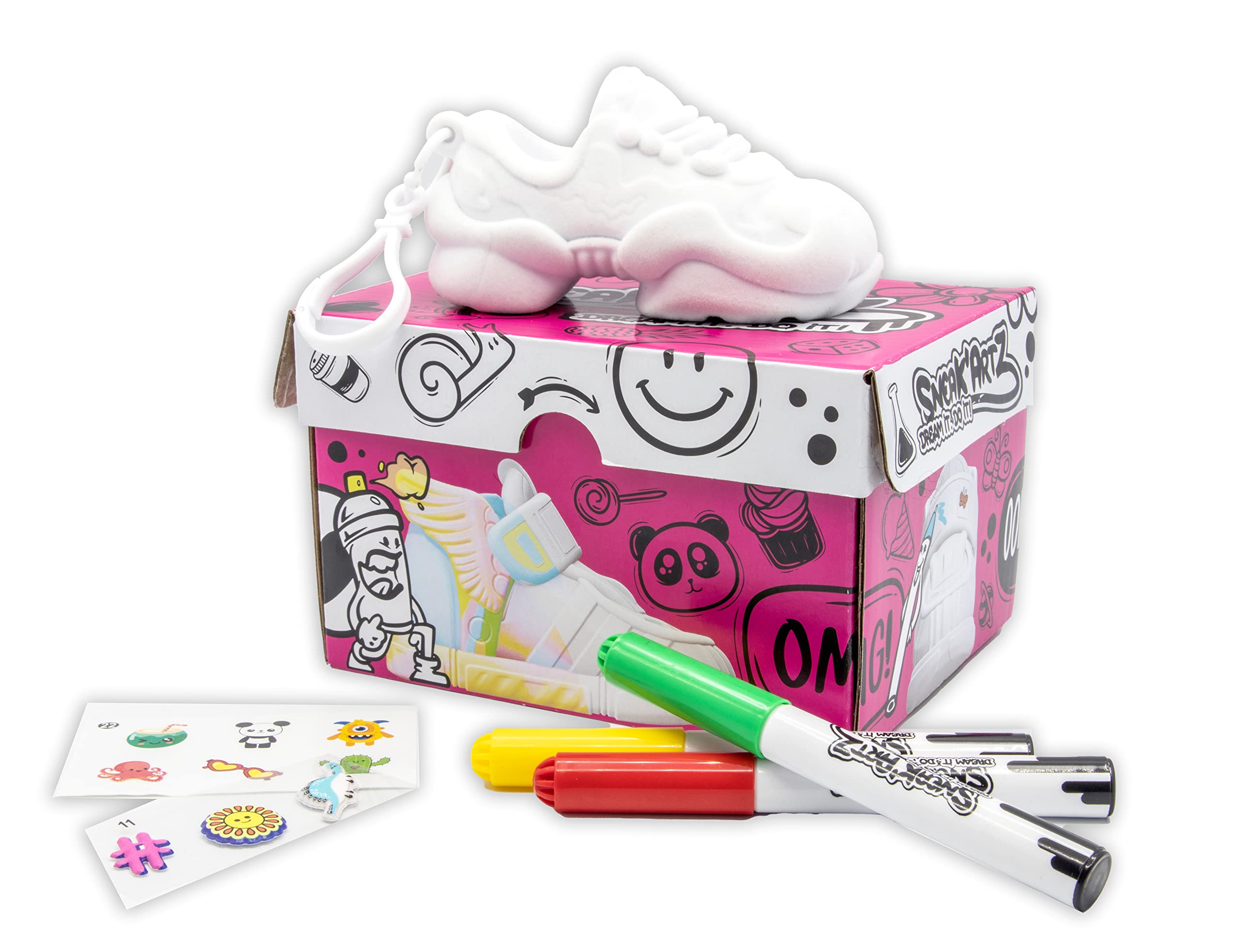 Joy Toy Sneak-Artz 10 cm Mini Trainers to Design Yourself with Colours, Clip On and Stickers in Pink Shoe Box - 24 Different to Collect, Pink