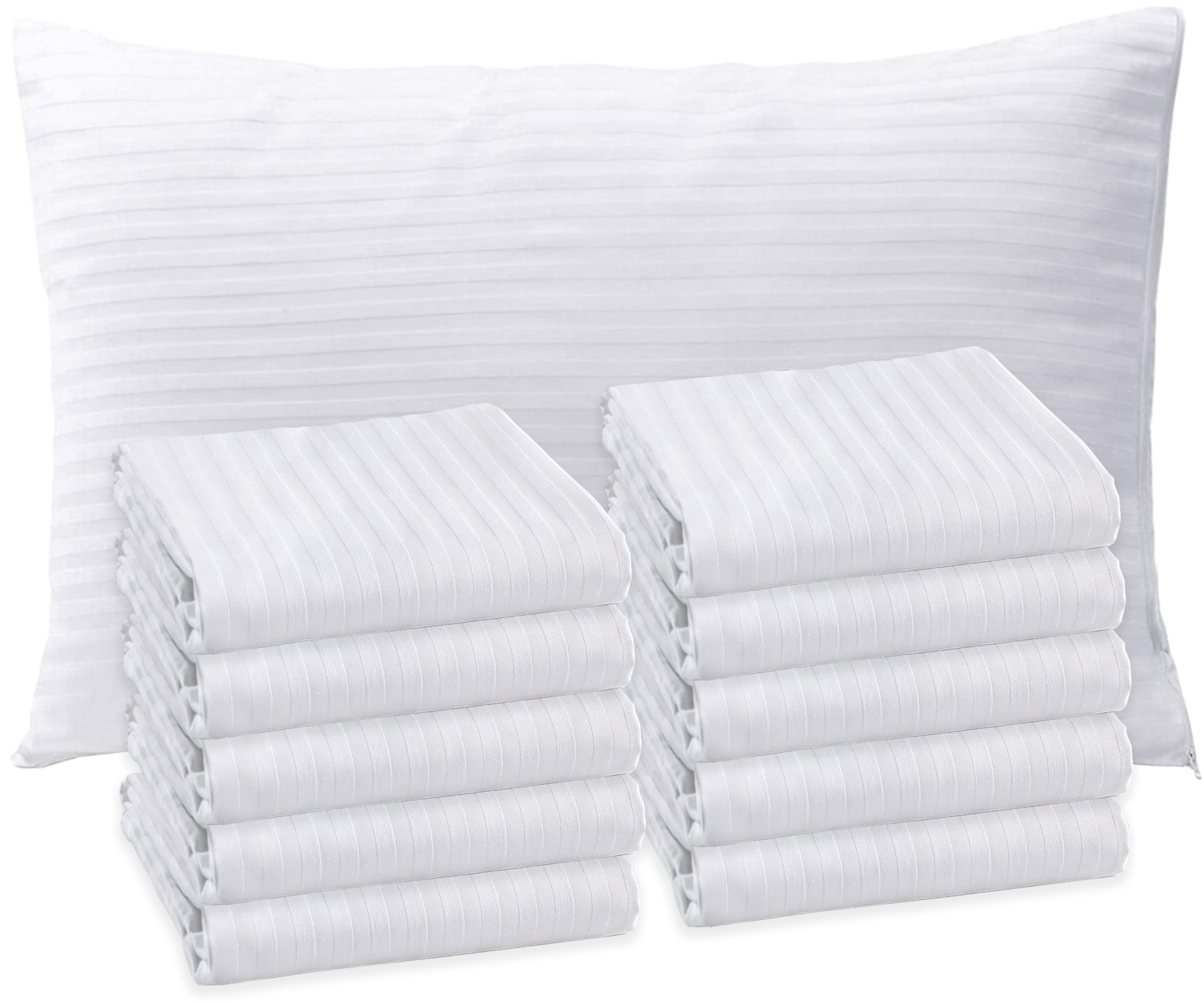 Sirenpho Pack of 10 Pillow Protectors Zippered Covers 50x75cm, Anti Dust Mite Anti-Allergy Hotel Quality Satin Stripe Pillow Case, Pillow not Include