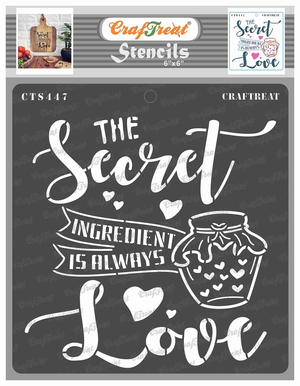 CrafTreat Reusable Kitchen Stencils - 6x6 Inch - Quote & Saying Stencils for Walls, Wood, Fabric