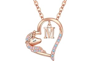 Anoup Unicorn Gifts for Girls - Unicorn Initial Necklace, 14K Gold Plated Throughout Hypoallergenic | Colorful CZ Simulated Diamond Pendant | Fashion Cute Unicorn Jewelry | Birthday Gifts