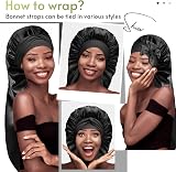 BONNET QUEEN Silk Bonnet for Sleeping Long Hair & Braids Black view 3