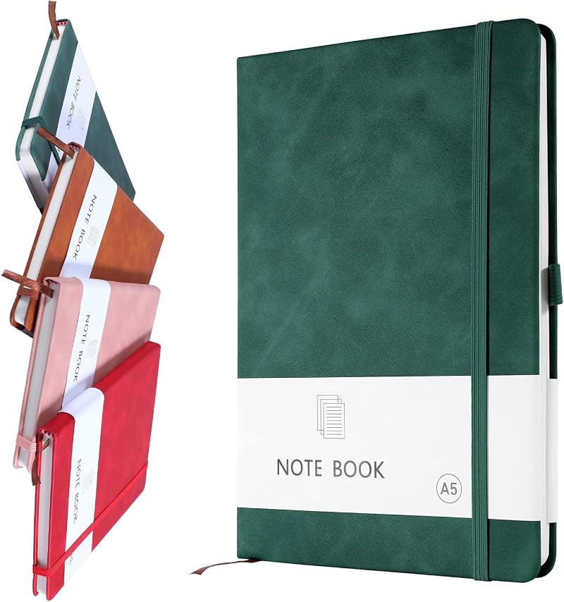 Lefute A5 PU Leather Notebook 200 Pages Elastic Closure Pink Green option