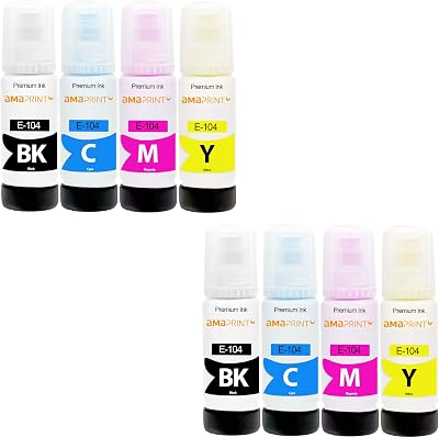 Amaprint Ink for Epson 104 EcoTank ET-4800 ET-2871 ET-2870 8 Bottles 70ml