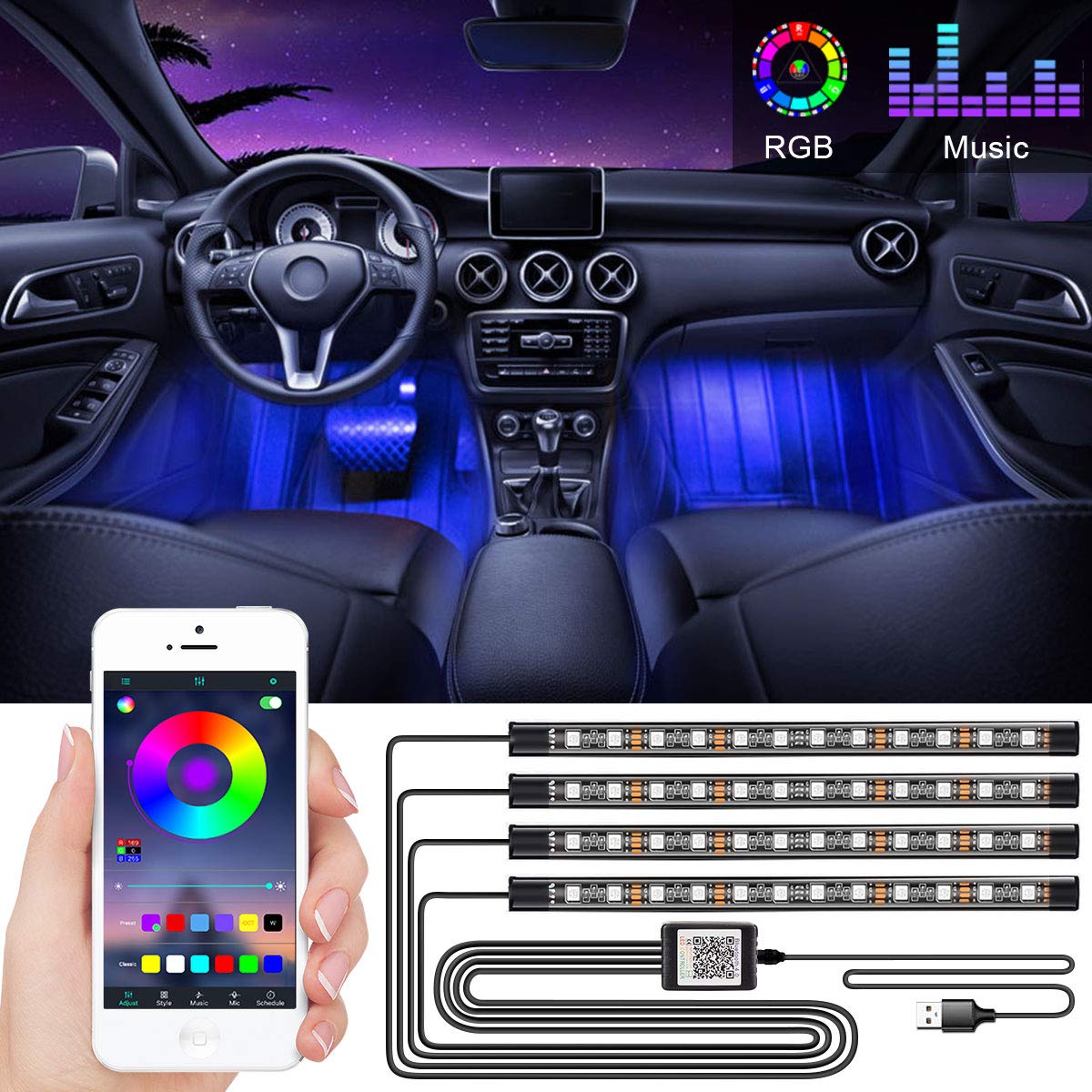 WILLED Interior Car Lights, Multi DIY Color LED Strip Light Kits with