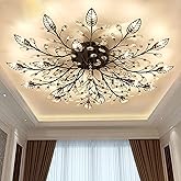 Ridiss Modern Crystal Ceiling Light Fixture,Semi Flush Mount Chandeliers,Crystal Leaf Ceiling Light, Chandeliers for Dining R
