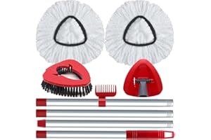 FATMASS 2 Pack Spin Mop Heads Replacement Compatible with O Cedar EasyWring 1Tank, Upgraded Scrub Brush,4 Section Mop Handle and 1 Mop Base Combo Set, Microfiber Mop Replace Head Refill
