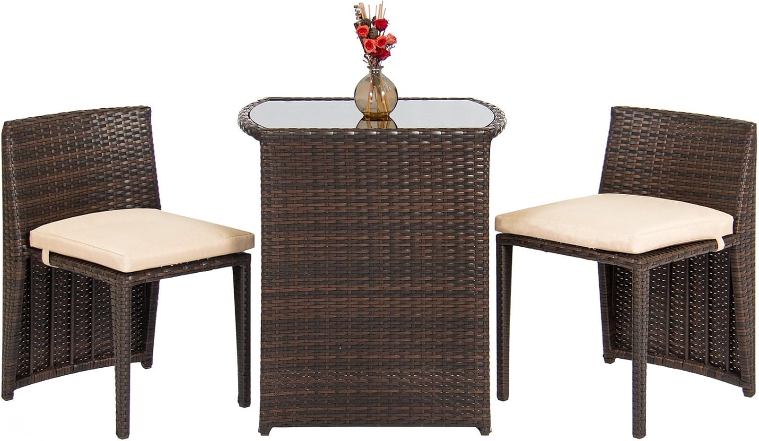 Amazon Com 3 Pcs Bistro Set Glass Top Table 2 Chairs Outdoor