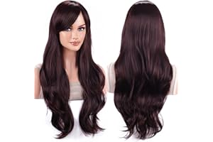 AneShe Wigs 28 Inch 70cm Long Curly Wavy Hair Wig Heat Resistant Cosplay Wig with Wig Cap (Dark Brown)