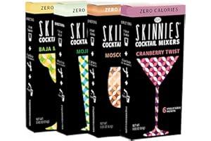 R.S.V.P. SKINNIES RSVP Skinnies Variety Pack - Zero Sugar Mixers for Cocktails or Mocktails - No Aspartame, Gluten Free and All Natural - Margarita, Cranberry, Mojito and Moscow Mule Drink Mixers (4 boxes/24 packets)