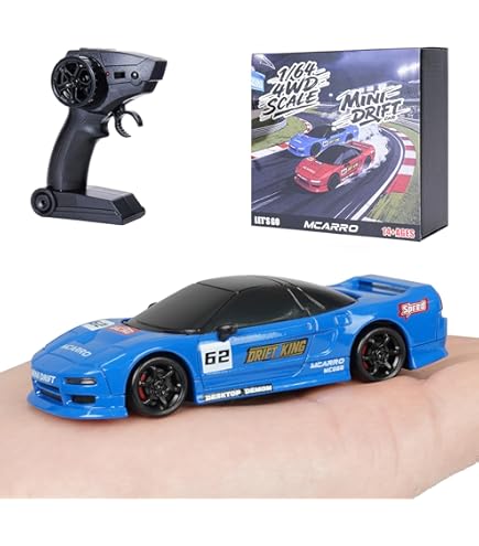 Coche RC Drift HIULLEN 1:64 4WD – Velocidad 30 Km/h, Faros LED, Neumáticos De Drift Intercambiables Y 6 Obstáculos – Regalo Para Niños Y Adultos Desde 6 Años
