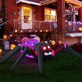 Infleasjoiy 12ft Purple Spider Halloween Inflatable Outdoor Decoration, Courtyard Decoration with LED Lights, for Outdoor Lawn, Garden, Family Vacation Party