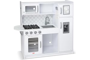 Melissa & Doug Wooden Chef's Kitchen Set for Kids with Play Kitchen Accessories & “Ice” Cube Dispenser, Preschool Learning Toys for Girls & Boys 3+, Cloud White - FSC Certified