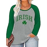 Women Plus Size St. Patrick's Day Shirt Lucky Shamrock Tees Green Heart Tshirt Irish Clover Tops