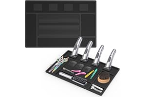 ACFUNIQUE Magnetic Barber Mat for Clippers,Station Barber Tool Organizer Mat Rubber for Scissors Salon Barber shop Beauty Tools with 4 Slots Flexible Silicone Barber Pad Non-Slip Professional Barber Accessories