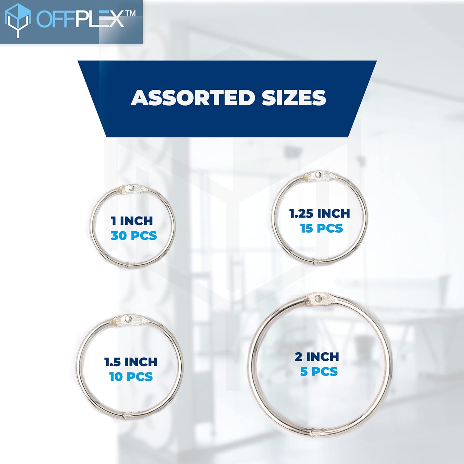 OFFPLEX (60 Pack) Loose Leaf Binder Rings Assorted Sizes (1, 1.25, 1.5, 2 Inch), Premium Nickel Plated Steel Book Rings for School and Office Use, Book Binder Rings in a Convenient Storage Box : Office Products