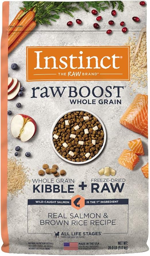 Amazon Com Instinct Raw Boost Whole Grain Real Salmon Brown Rice Recipe Natural Dry Dog Food By Nature S Variety Lb Bag Pet Supplies