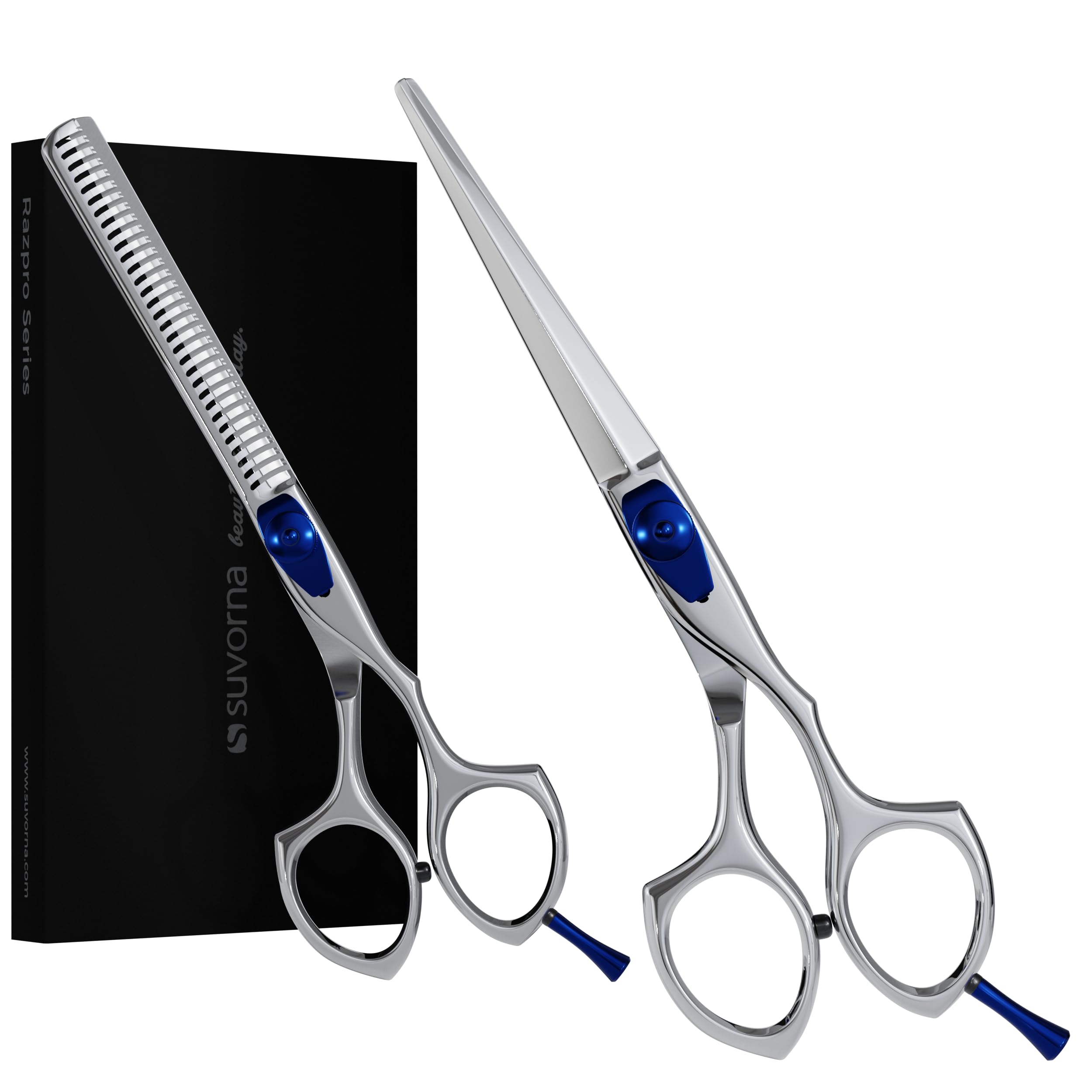 Suvorna 5.5" Hairdressing Scissors Professional with Thinning Shears - Right Hand Hairdressers Shears Set, Hair Cutting Shears, Barber Scissors. for Women, Men and Teenagers (2 Pcs).