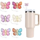 Stanley Straw Cover Cap, 6PCS Glitter Toppers for Stanley Cup, Reusable Tumbler Accessories Compatible with 10mm Straw, Christmas Funny Gifts for Women & Girls (ButterflyB)