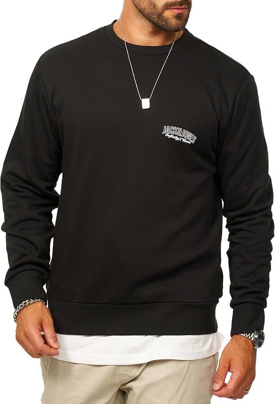 Herren Sweatshirt mit Rundhals Crewneck Pullover Sweater für Männer im Regular-Fit - JJ24756-BLA-S