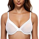 Wingslove Women's Sheer Lace Bra Demi Through Mesh Bralette Unlined Underwire Support Non Padded