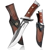 Omesio Fixed Blade Knife with Sheath, 11.22'' Full Tang Survival Hunting Knife for Men, 5.7" Large AST Mold Steel Blade Wood 