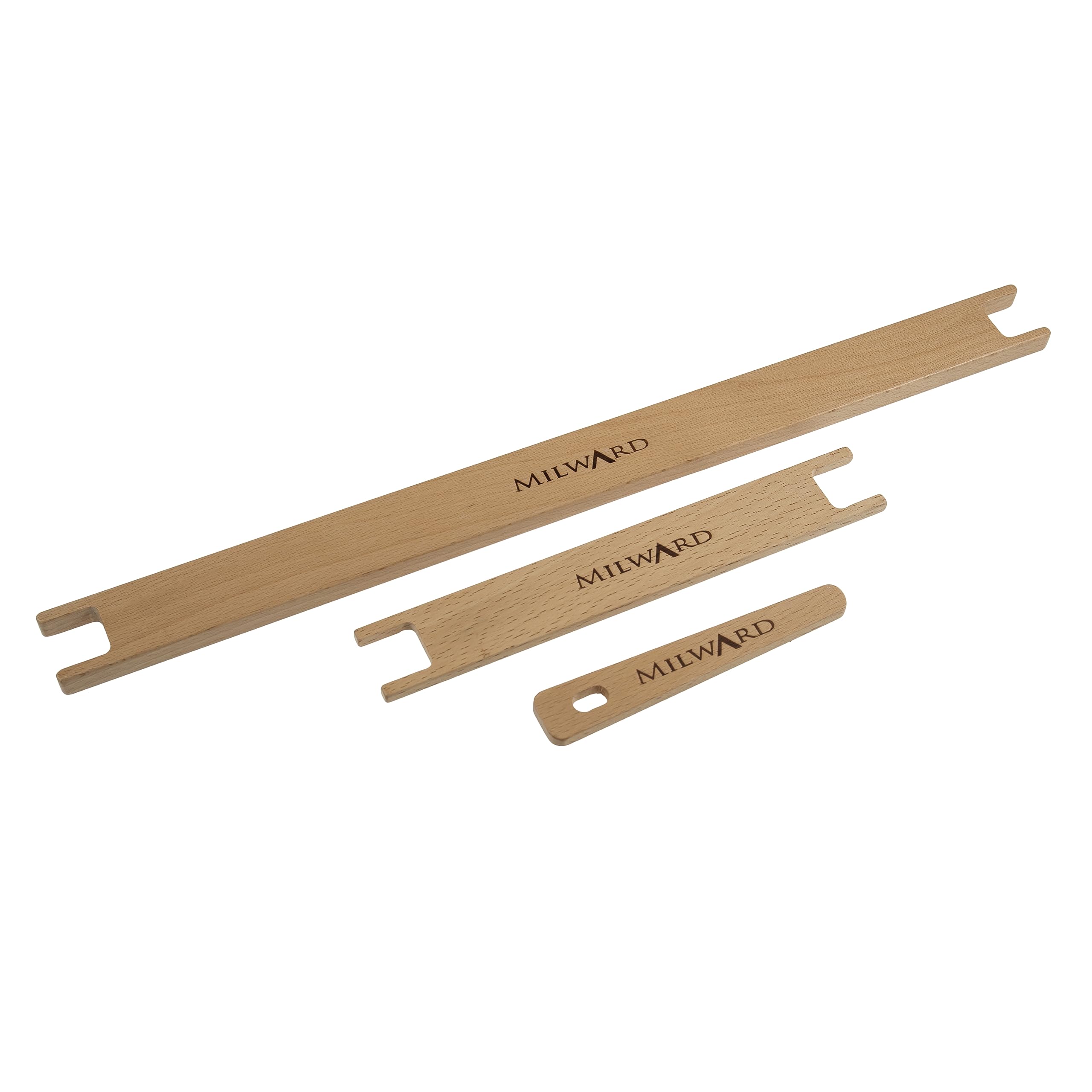 Milward Weaving Loom Tool Set - 40cm Shuttle, 20cm Shuttle, 12cm Needle - DIY Handcrafts Tapestry Stick Wooden, Beech