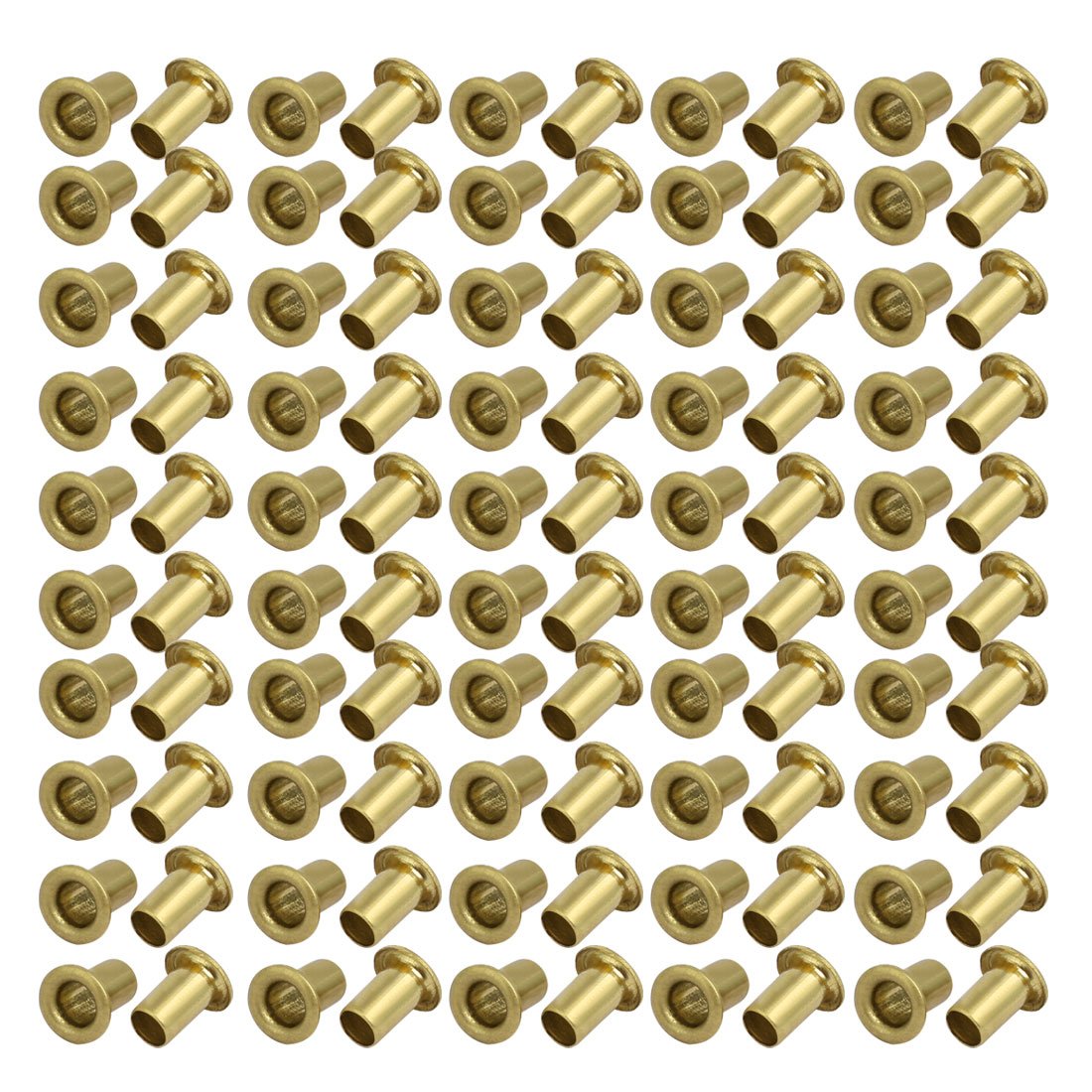 Sourcingmap 100pcs M5 x 8mm Brass Plated Metal Hollow Eyelets Rivets Gold Tone