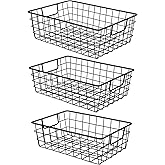 Wetheny 3 Pack Extra Large Wire Basket with Metal Handles, Metal Basket for organizers and storage, Wire Storage Baskets for Pantry, Cabinet, Fridge, Kitchen, Wardrobe, Garage, Bathroom, Black