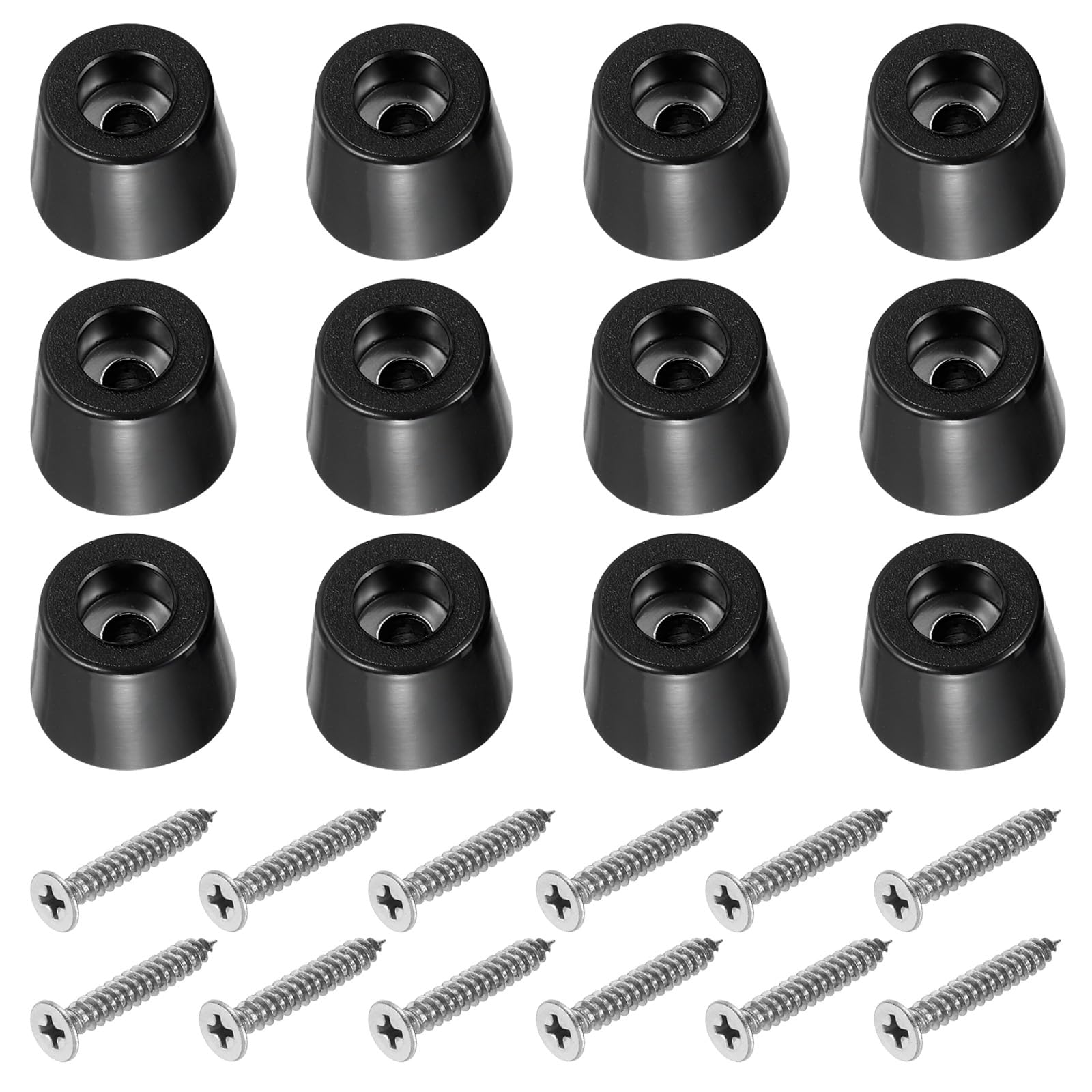 PATIKIL Cutting Board Feet, 12 Pack Round Rubber Feet Bumpers Non Slip Bumper Pads with Stainless Steel Screws for Furniture Chairs Desks Electronics (0.19"Wx0.63"H)