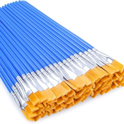 Anezus 50 Pcs Small Flat Paint Brushes for Kids Craft Detail Painting