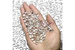 SEEKUP 1 Lb (460 g) Clear Sea Glass Stones Irregular Rainbow Glass Pebble Decorative Rock Glaze Quartz Tumbled Gemstone Chips for Aquarium Decoration/Vase Filler/Jewelry Making/Handwork Craft