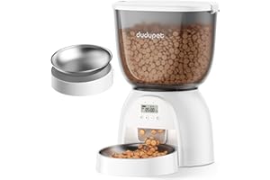 DUDUPET 5L/21 Cup Automatic Cat Feeder, Timed Cat Food Dispenser, Automatic Pet Feeders Up to 6 Meals 1-20 Portion, Dual Power Supply Cats Feeder with Stainless Steel, Pet Dry Food Dispenser for Cats & Puppy